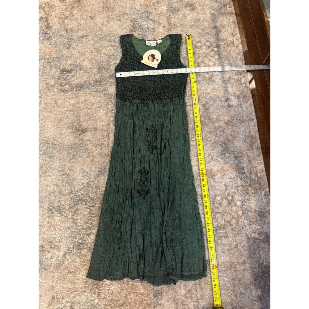 Wild Flowers  Green‎ Smocked Embroidered Bohemian Maxi Dress Womens Small - Picture 6 of 6